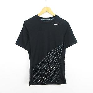 ナイキ NIKE Tシャツ カットソー 半袖 クルーネック ロゴ 切替 部分メッシュ S ブラック スポーツウェア ※EKM メンズ