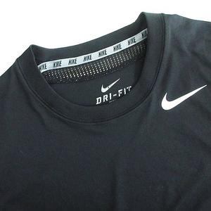ナイキ NIKE Tシャツ カットソー 半袖 クルーネック ロゴ 切替 部分メッシュ S ブラック スポーツウェア ※EKM メンズ