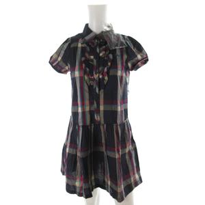 バーバリーブルーレーベル Burberry Blue Label ワンピース ロング 半袖 フリル ノバチェック柄 ネイビー パープル グリーン ベージュ コットン 36 レディース 121 ベクトルパーク