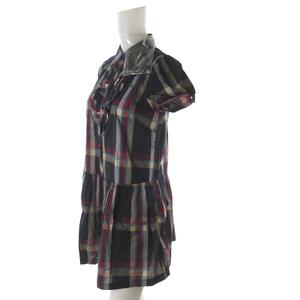 バーバリーブルーレーベル Burberry Blue Label ワンピース ロング 半袖 フリル ノバチェック柄 ネイビー パープル グリーン ベージュ コットン 36 レディース 121 ベクトルパーク