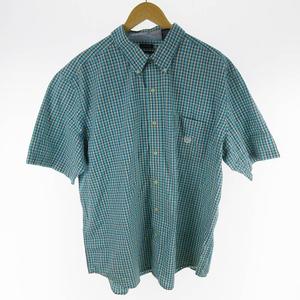 チャップス CHAPS シャツ 半袖 ボタンダウン チェック柄 胸ロゴ 刺繍 イージーケア 水色 ブルー XXL 大きめ メンズ