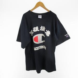 ブラックアイパッチ THE BLACK EYE PATCH チャンピオン CHAMPION リバースウィーブ Tシャツ 半袖 取扱注意 ロゴ プリント 紺 ネイビー XL コットン メンズ