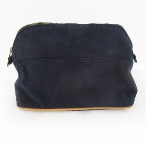 エルメス HERMES ボリード ポーチ MM キャンバス コットン レザー ネイビー 紺 化粧ポーチ 小物入れ バッグ 鞄 レディース