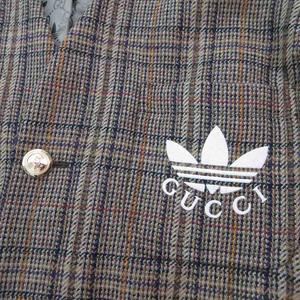 グッチ GUCCI アディダス adidas ノーカラーコート ロング 710398 刺繍 ウール ブラウン 茶 カーキ （株）ケリングジャパングッチディヴィジョン メンズ