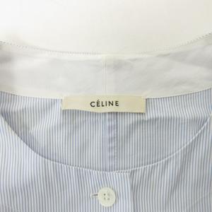 CELINE / フィービー期ストライプワイドスリーププルオーバーノーカラー長袖ブラウスシャツ2 0br1/7562 セリーヌ CELINE フィービー期 ストライプ柄 ワイドスリーブプル