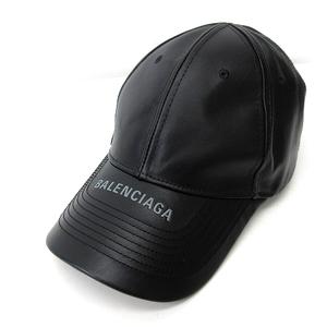 バレンシアガ BALENCIAGA 帽子 レザー キャップ 牛革 ロゴ 黒 ブラック 