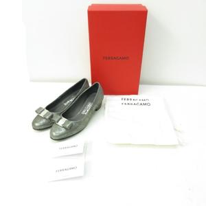Salvatore Ferragamoリボン付きグレーのパンプス 未使用品 サルヴァトーレフェラガモ Salvatore Ferragamo 新品同様
