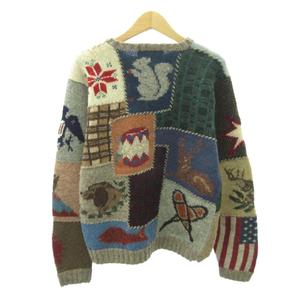 ラルフローレン RALPH LAUREN カントリー COUNTRY ヴィンテージ 80s 90s ニット セーター パッチワーク 総柄 ウール 長袖 M マルチカラー 1005 ☆AA★ メンズ