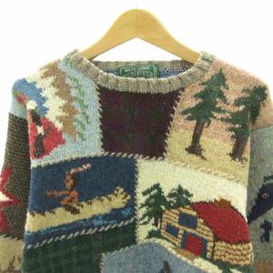 ラルフローレン RALPH LAUREN カントリー COUNTRY ヴィンテージ 80s 90s ニット セーター パッチワーク 総柄 ウール 長袖 M マルチカラー 1005 ☆AA★ メンズ