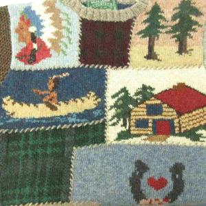ラルフローレン RALPH LAUREN カントリー COUNTRY ヴィンテージ 80s 90s ニット セーター パッチワーク 総柄 ウール 長袖 M マルチカラー 1005 ☆AA★ メンズ