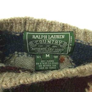 ラルフローレン RALPH LAUREN カントリー COUNTRY ヴィンテージ 80s 90s ニット セーター パッチワーク 総柄 ウール 長袖 M マルチカラー 1005 ☆AA★ メンズ