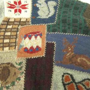 ラルフローレン RALPH LAUREN カントリー COUNTRY ヴィンテージ 80s 90s ニット セーター パッチワーク 総柄 ウール 長袖 M マルチカラー 1005 ☆AA★ メンズ