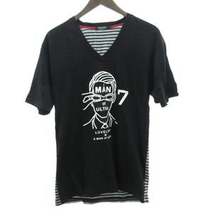 ラブレス LOVELESS A MAN ULTRA 美品 Tシャツ コラボ ボーダー 半袖 黒 ブラック 2 メンズ