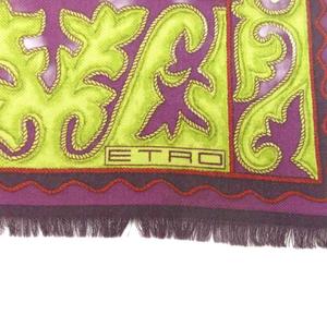未使用品 エトロ ETRO スカーフ ストール 総柄 ウール シルク混 紫 黄