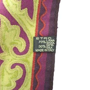 未使用品 エトロ ETRO スカーフ ストール 総柄 ウール シルク混 紫 黄