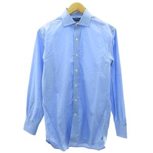 ラルフローレン RALPH LAUREN 近年 ドット シャツ ポニー刺しゅう 長袖 青 ブルー 15.5 約S 0200015605 STK メンズ