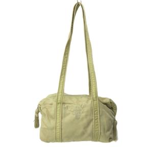 プラダ PRADA トートバッグ ロゴ 刺繍 フリンジ ナイロン ベージュ 0204 レディース