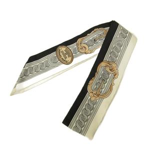 エルメス HERMES 美品 21SS 法廷の勒 BRIDE DE COUR ツイリー スカーフ 総柄 白 黒 ホワイト ブラック 0607 レディース