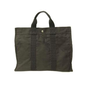 エルメス HERMES エールラインMM Herline トートバッグ キャンバス ライン グレー 0704 ☆AA★ レディース