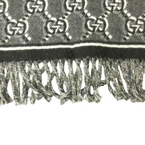 グッチ GUCCI 美品 GGシャドウ ジャカード マフラー 総柄 ウール フリンジ 黒 ブラック グレー 795276 4G200 0724 メンズ