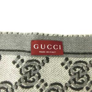 グッチ GUCCI 美品 GGシャドウ ジャカード マフラー 総柄 ウール フリンジ 黒 ブラック グレー 795276 4G200 0724 メンズ