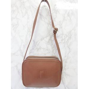レノマ renoma ショルダー バッグ レザー ロゴ 刻印 ステッチ 茶 