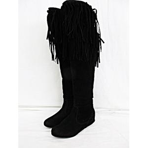 リエンダ Rienda ブーツ ロングブーツ ニーハイ フリンジ スエード 無地 ブラック 黒 S 中古 135 ベクトルパーク