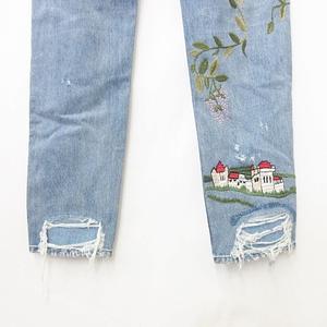 グッチ GUCCI パンツ ジーンズ デニム ダメージ加工 刺繍 花 鳥