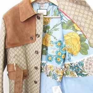 GUCCIグッチ 16SS スウェード切替コート 刺繍 GG柄 GGスプリーム 未使用品 グッチ GUCCI コート ロング ステンカラー 刺繍 GG柄