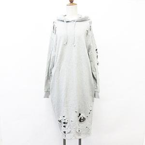ディーゼル Diesel ワンピース 長袖 フード ダメージ加工 ひざ下丈 ドロップショルダー 綿 グレー レディース 135 ベクトルパーク