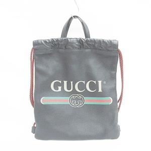 グッチ GUCCI リュックサック バックパック ドローストリング 巾着 シェリーライン ロゴ レザー ブラック 黒 メンズ レディース