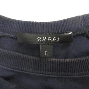 グッチ GUCCI トレーナー 長袖 丸首 リブ プリント ロゴ 綿 紺 ネイビー L  メンズ