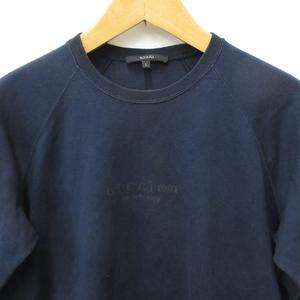 グッチ GUCCI トレーナー 長袖 丸首 リブ プリント ロゴ 綿 紺 ネイビー L  メンズ