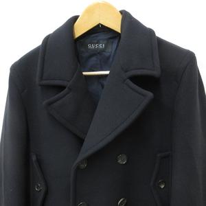 グッチ GUCCI コート Pコート ダブル テーラーカラー ベンツ 紺 ネイビー 50 ☆AA★ メンズ
