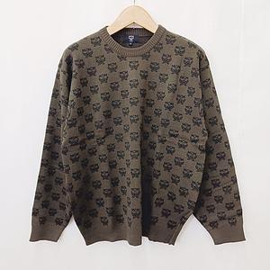未使用品 エムシーエム MCM ニット セーター 長袖 丸首 ジャガード 総柄 茶 黒 ブラウン ブラック LL ☆AA★ メンズ
