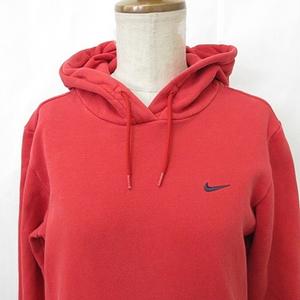 ナイキ NIKE パーカ スポーツウエア 長袖 フード スウェット 裏起毛 刺繍 コットン 赤 レッド S ☆AA★ レディース