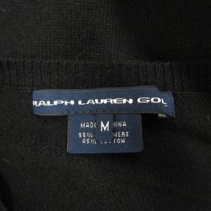 ラルフローレン RALPH LAUREN GOLF ゴルフ スポーツウエア ニット ベスト プルオーバー Vネック 刺繍 カシミヤ 綿 黒 ブラック M レディース