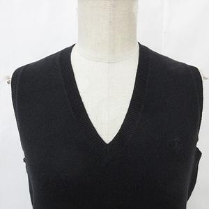 ラルフローレン RALPH LAUREN GOLF ゴルフ スポーツウエア ニット ベスト プルオーバー Vネック 刺繍 カシミヤ 綿 黒 ブラック M レディース