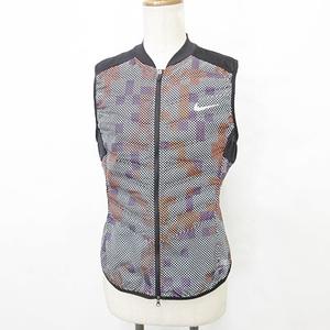 ナイキ NIKE スポーツウエア ランニング ベスト エアロロフト ダウン プリント ドット 別布 切替 ジップアップ パンチング 黒 ブラック L レディース
