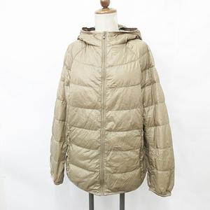 ユニクロ UNIQLO ダウンジャケット ジップアップ フード ブラウン ベージュ XL レディース