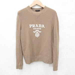 プラダ PRADA ニット セーター クルーネック ロゴ ウール カシミヤ UMB223 S211 1YMW ブラウン キャメル 茶 48 メンズ