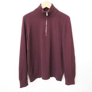 プラダ PRADA ニット セーター 長袖 ハーフジップ ハイネック エルボーパッチ UMA599R162 1GE5 毛 カシミヤ 山羊革 紫 パープル ボルドー ワイン 52 メンズ