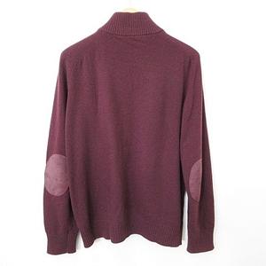 プラダ PRADA ニット セーター 長袖 ハーフジップ ハイネック エルボーパッチ UMA599R162 1GE5 毛 カシミヤ 山羊革 紫 パープル ボルドー ワイン 52 メンズ