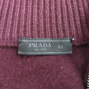 プラダ PRADA ニット セーター 長袖 ハーフジップ ハイネック エルボーパッチ UMA599R162 1GE5 毛 カシミヤ 山羊革 紫 パープル ボルドー ワイン 52 メンズ