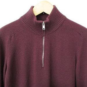 プラダ PRADA ニット セーター 長袖 ハーフジップ ハイネック エルボーパッチ UMA599R162 1GE5 毛 カシミヤ 山羊革 紫 パープル ボルドー ワイン 52 メンズ