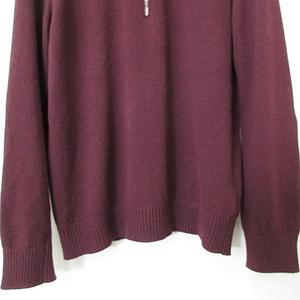 プラダ PRADA ニット セーター 長袖 ハーフジップ ハイネック エルボーパッチ UMA599R162 1GE5 毛 カシミヤ 山羊革 紫 パープル ボルドー ワイン 52 メンズ