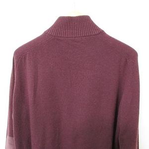 プラダ PRADA ニット セーター 長袖 ハーフジップ ハイネック エルボーパッチ UMA599R162 1GE5 毛 カシミヤ 山羊革 紫 パープル ボルドー ワイン 52 メンズ