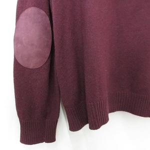プラダ PRADA ニット セーター 長袖 ハーフジップ ハイネック エルボーパッチ UMA599R162 1GE5 毛 カシミヤ 山羊革 紫 パープル ボルドー ワイン 52 メンズ