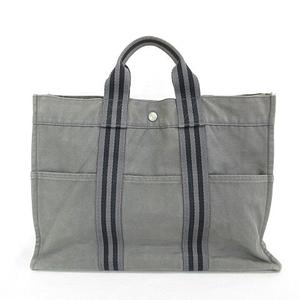 エルメス HERMES フールトゥ MM トートバッグ ハンドバッグ コットン キャンバス グレー ☆AA★ メンズ レディース
