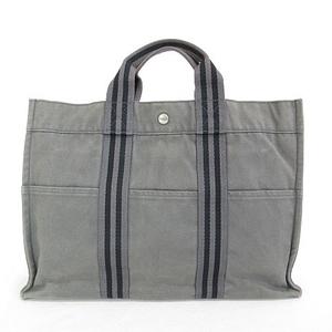 エルメス HERMES フールトゥ MM トートバッグ ハンドバッグ コットン キャンバス グレー ☆AA★ メンズ レディース